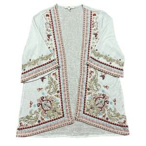 Andree By Unit White Floral Embroidered Kimono Top Size Small